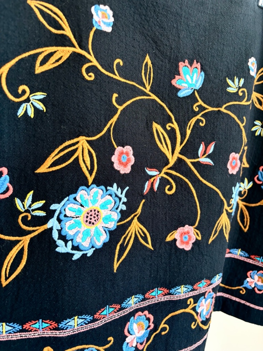 LOFT Black Mini Skirt with Colorful Floral Embroidery - Picture 3 of 8